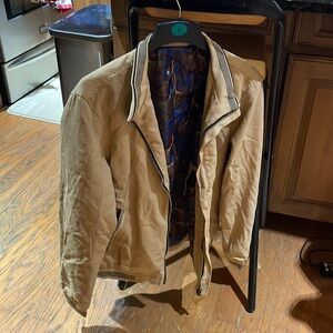 Tan zipper up jacket floral designs inside